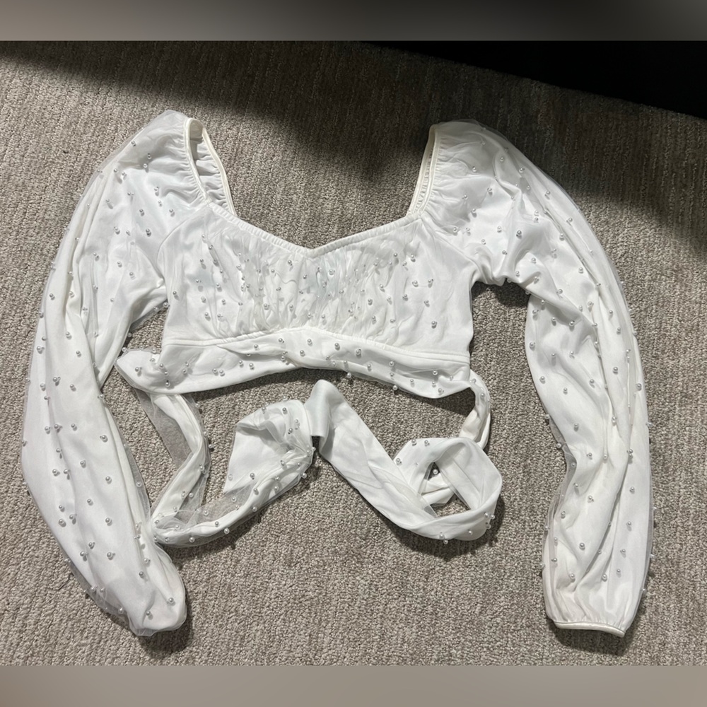 Windsor White Pearl Embellished Crop Top